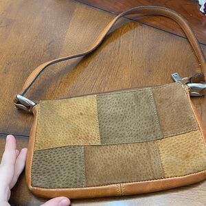 Patchwork Suede Leather Bag in Tan and Brown